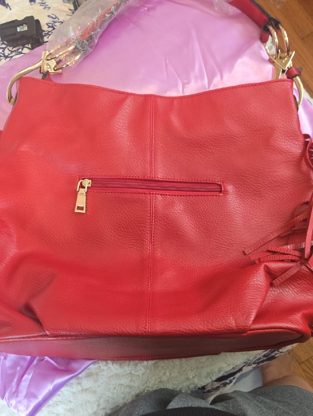 Michael Kors Red Leather Hobo Bag with Tassels - Picture 4 of 9